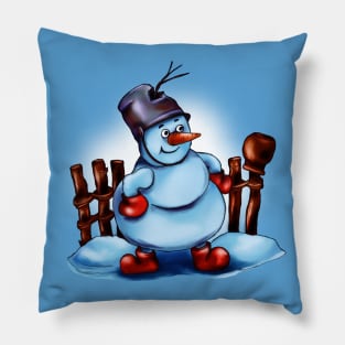 a snowman with a bucket on his head Pillow