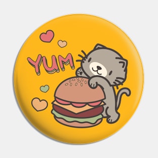 Cute Hungry Cat with Cheeseburger Pin