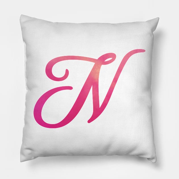 Letter N Monogram, Pink Color Personalized Design Pillow by Star58