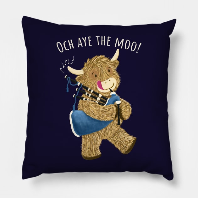 Scottish Highland Cow And Bagpipes Says Och Aye The Moo! Pillow by brodyquixote