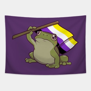 Nonbinary Pride Flag-Holding Frog Tapestry