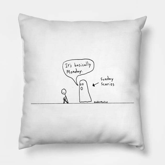 Sunday Ghost (white background) Pillow by doodlesmarkus