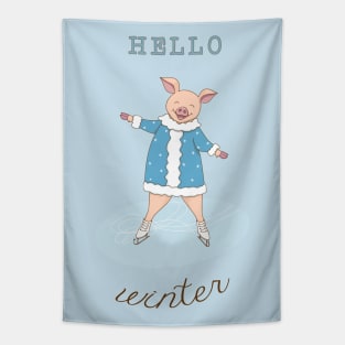 hello winter with cute piggy Tapestry