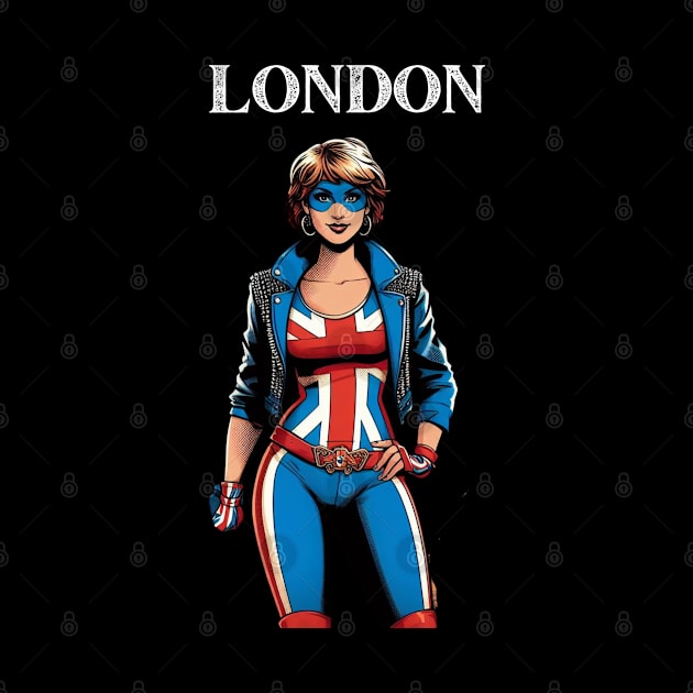 London England Female Comic Book Super Hero by Woodpile