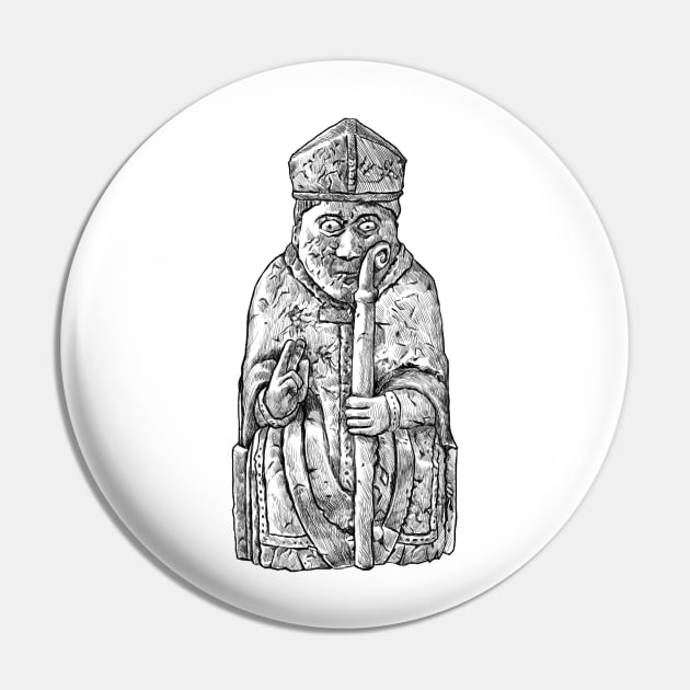 Sacred Moves: The Lewis Chessmen Bishop Design Pin by Holymayo Tee