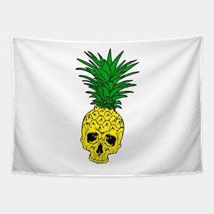 tropical pineapple skull in black Tapestry