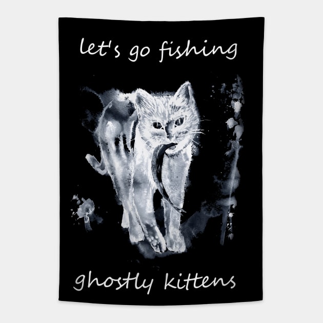 let's go fishing ghostly kittens Tapestry by NemfisArt