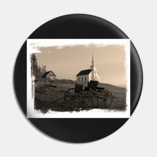 Old church and wagon Pin