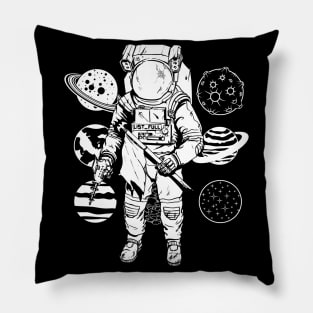 Astronaut wandering between planets Pillow