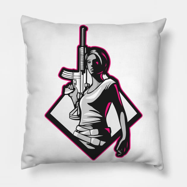 Gun Girl Pillow by Aim For The Face