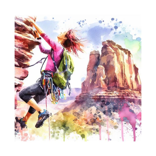 Artistic illustration of a mountain climber scaling a cliff face by WelshDesigns