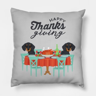 Wiener Dog Dachshund with Thanksgiving Table Pillow