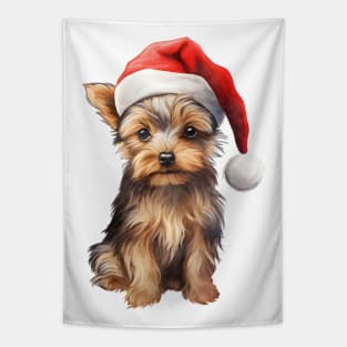 Yorkshire Terrier Dog in Santa Hat Tapestry