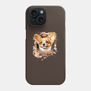 Cute Watercolor Puppy Dog Looking Through Hole in Wall Dog Lover. Phone Case