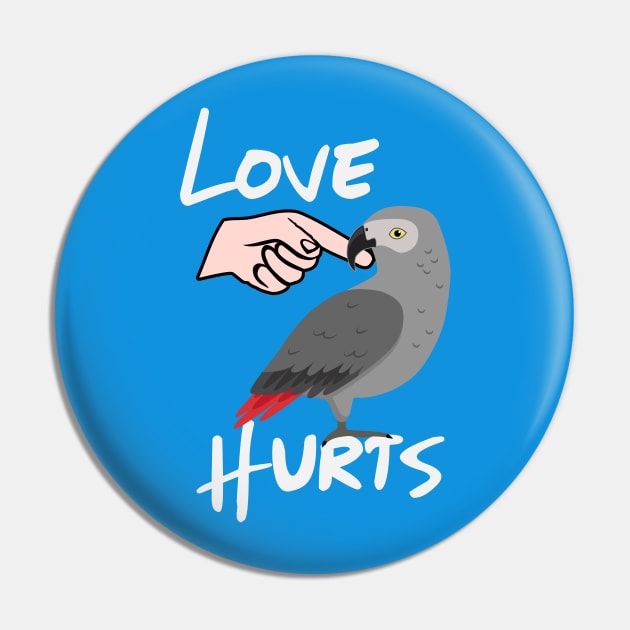 Love Hurts African Grey Parrot Biting Finger Pin by Einstein Parrot