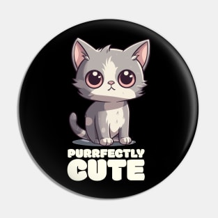 Purrfectly Cute" T-Shirt - Adorable Cartoon Kitten Design Pin