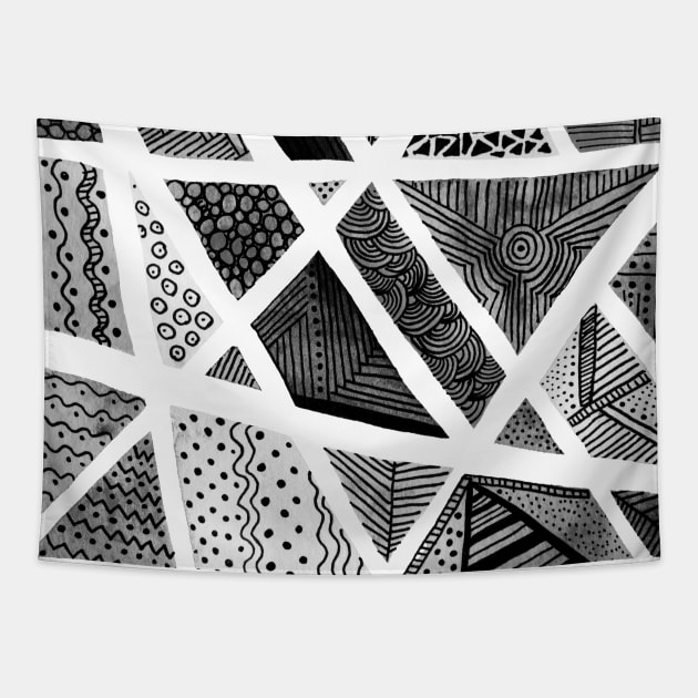 Geometric doodles - black and white Tapestry by wackapacka