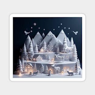 Winter Wonderland Paper Art Style Magnet