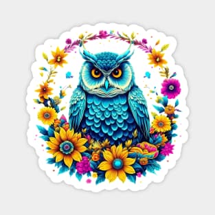 Colorful Owl with florals Magnet