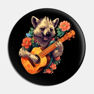 Cute Cottagecore Aesthetic Hyena Guitar Floral Pin