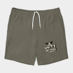 Unity Beyond All Boundaries Design: Inspirational Message with Artistic Child Statue Shorts