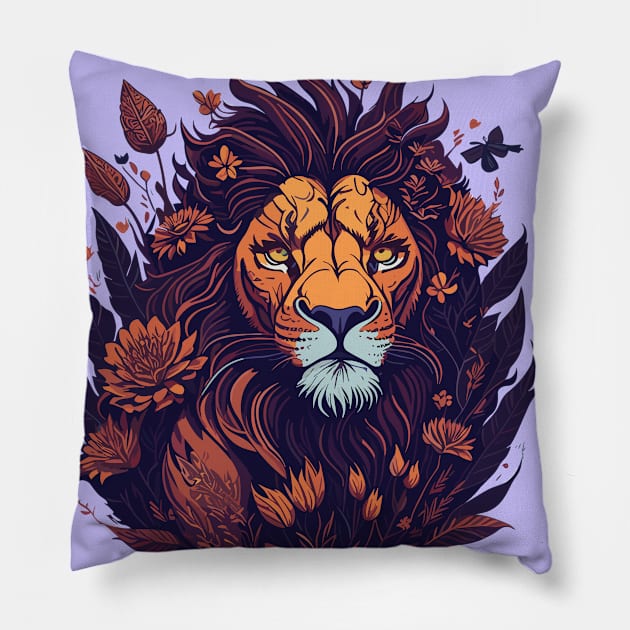 Lion Among Flowers Pillow by Flowers&Butterflies 