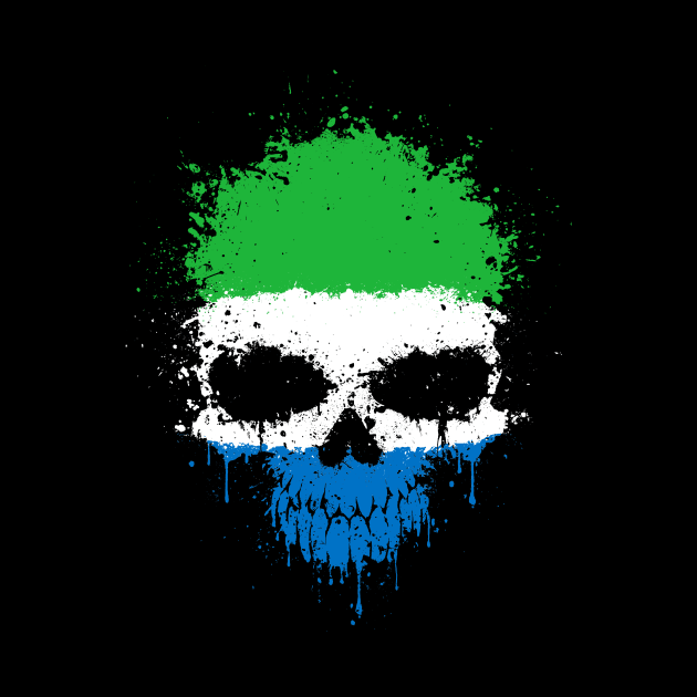 Chaotic Sierra Leone Flag Splatter Skull by jeffbartels