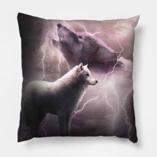 Lightning Wolf Howling At The Moon Pillow