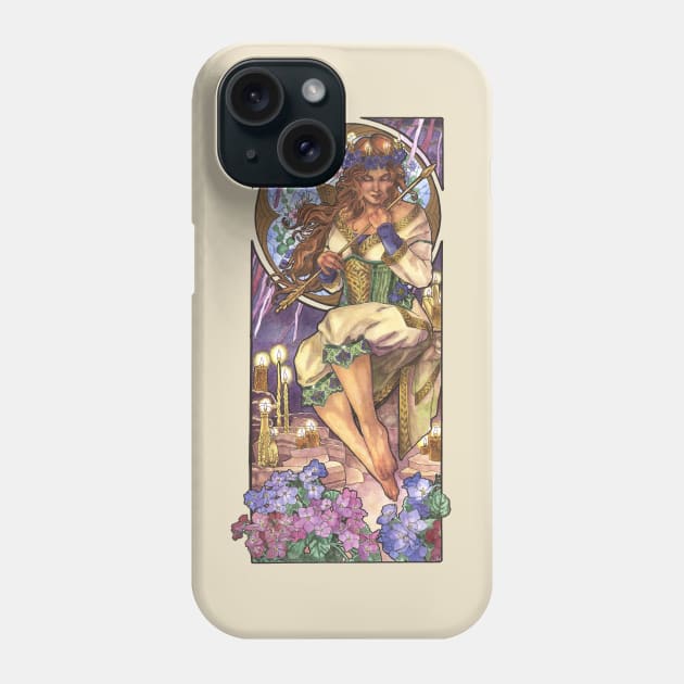 Lady of February Art Nouveau Birthstone and Birth Flower Mucha Inspired Goddess Art with Violets and Candles Phone Case by angelasasser