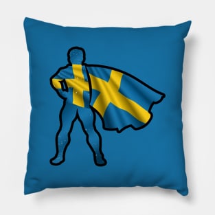 Sweden Hero Wearing Cape of Swedish Flag Hope and Peace Unite in Sweden Pillow