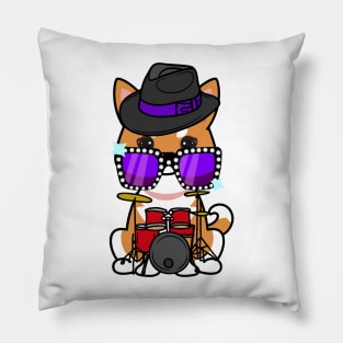 Funny orange dog is playing the drums Pillow