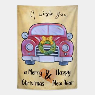 Christmas Car - wish greeting card Tapestry