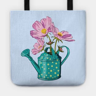 Pink cosmos flowers in a watering can Tote