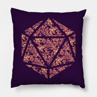 Purple Sunset Gradient Rose Vintage Pattern Silhouette D20 - Subtle Dungeons and Dragons Design Pillow