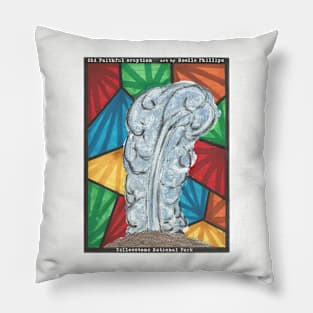 Old Faithful in Yellowstone National Park eruption painting by Noelle Phillips Pillow