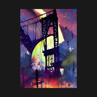 Abstract painting Manhattan bridge T-Shirt