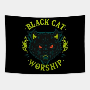 Black Cat Worship Tapestry