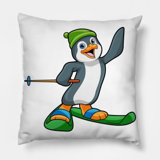 Penguin as Skier with Ski & Cap Pillow