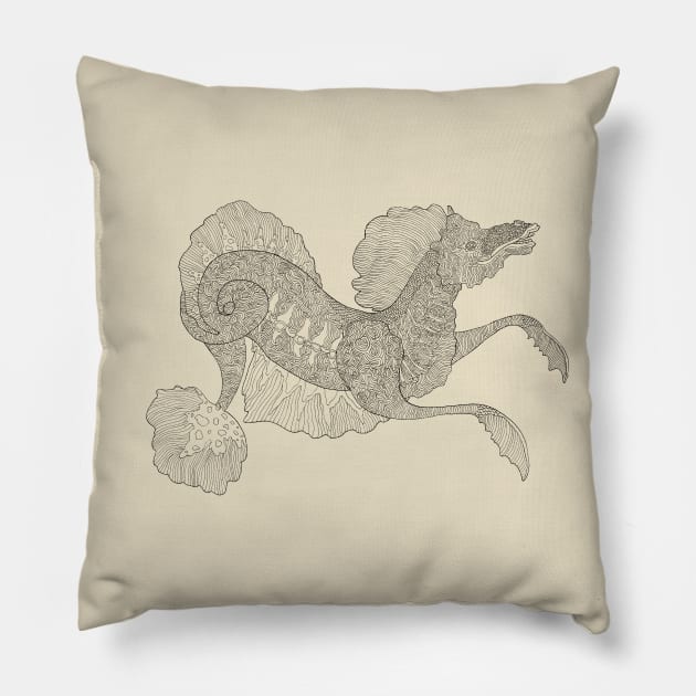 Antique Mythological Hippocampus Seahorse Pillow by Ballyraven