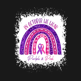 In October We Wear Purple & Pink Breast Cancer Awareness Domestic Violence Awareness T-Shirt