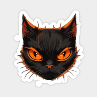 Vintage Halloween Angry Orange And Black Cat Face Funny Halloween Cat Magnet