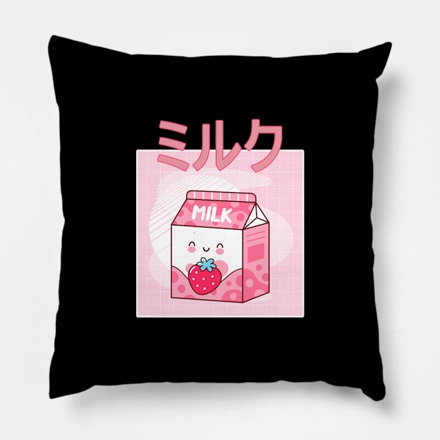 Japanese Aesthetics Kawaii Strawberry Milk Shake Pillow by kevenwal