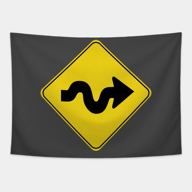 Caution Road Sign Swervy Arrow Right Tapestry by shanestillz