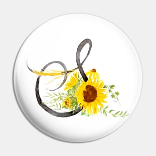 letter S calligraphy sunflower watercolor Pin