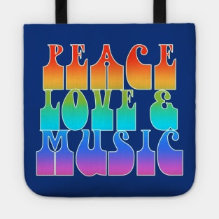 Peace Love And Music Retro Rainbow Graphic Tote