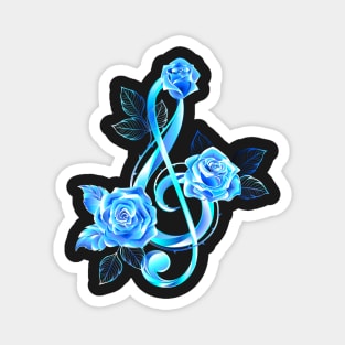 Fiery Treble Clef with Blue Roses Magnet