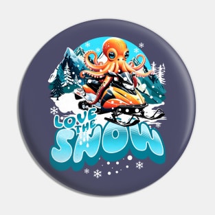 Snowmobile Octopus Love The Snow Winter Sport Sled Riding Pin