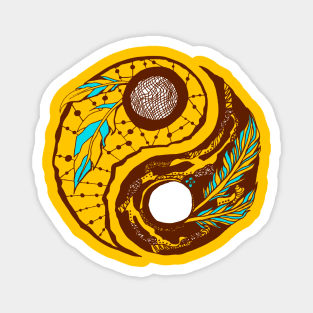 Mustard Brown Feathers Yin Yang Magnet