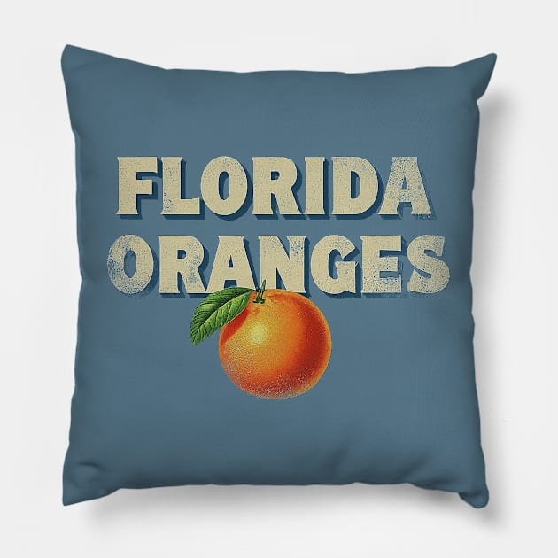 Juicy Sunshine State Delight - Florida Oranges Retro Graphic Pillow by Retro Travel Design