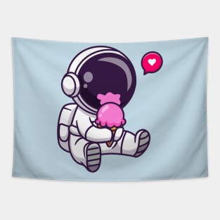 Cute Astronaut Eating Ice Cream Cartoon Tapestry